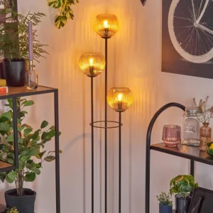 hofstein Koyoto Lampadaire 30 cm Bois foncé, Noir, 3 lumières* Lampes Modernes
