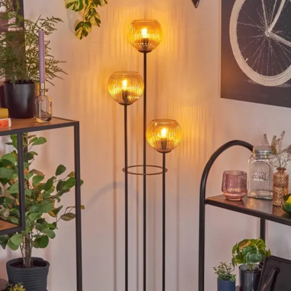 hofstein Koyoto Lampadaire 30 cm Bois foncé, Noir, 3 lumières* Lampes Modernes