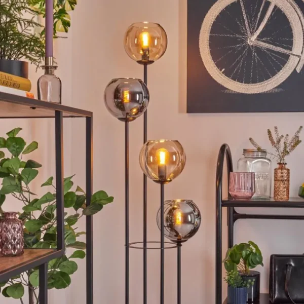 hofstein Koyoto Lampadaire 30 cm Bois foncé, Noir, 4 lumières* Lampes Modernes