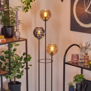 hofstein Koyoto Lampadaire 30 cm Bois foncé, Noir, 3 lumières* Lampes Modernes