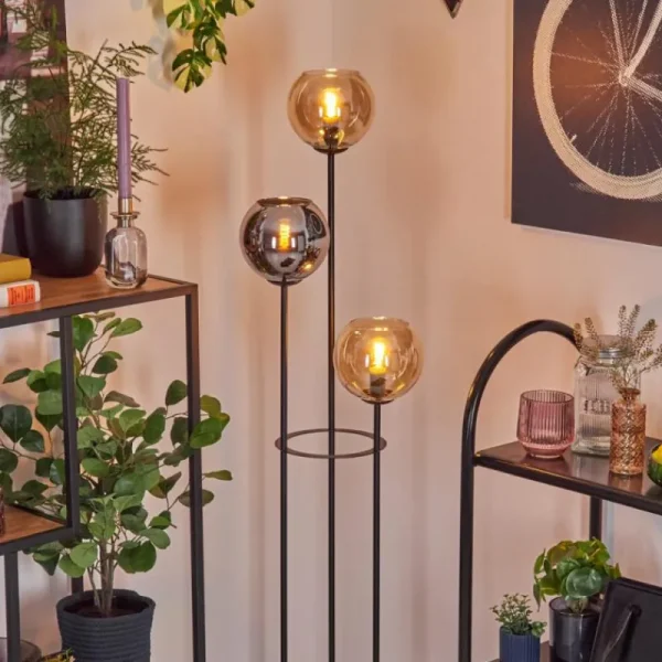 hofstein Koyoto Lampadaire 30 cm Bois foncé, Noir, 3 lumières* Lampes Modernes