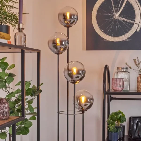 hofstein Koyoto Lampadaire 25 cm Bois clair, Noir, 4 lumières* Lampes Modernes