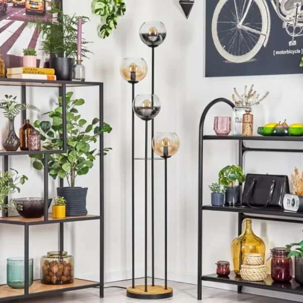 hofstein Koyoto Lampadaire 30 cm Bois foncé, Noir, 4 lumières* Lampes Modernes