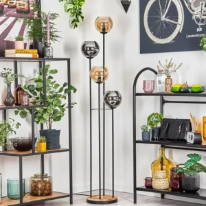 hofstein Koyoto Lampadaire 30 cm Bois clair, Noir, 4 lumières* Lampes Modernes