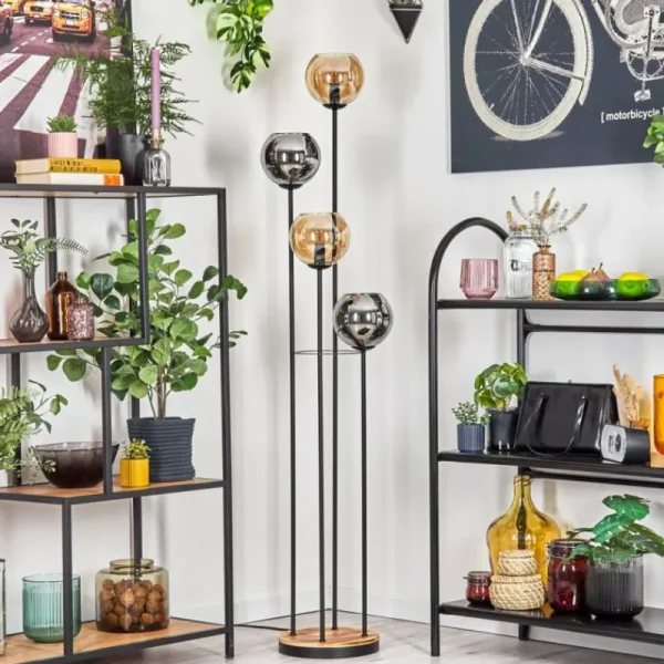 hofstein Koyoto Lampadaire 30 cm Bois clair, Noir, 4 lumières* Lampes Modernes