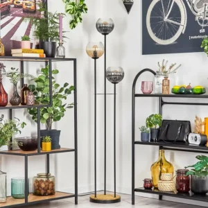 hofstein Koyoto Lampadaire 30 cm Bois foncé, Noir, 3 lumières* Lampes Modernes