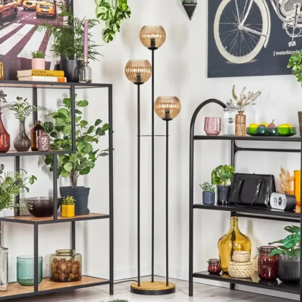 hofstein Koyoto Lampadaire 30 cm Bois foncé, Noir, 3 lumières* Lampes Modernes