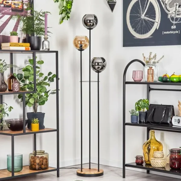 hofstein Koyoto Lampadaire 30 cm Bois clair, Noir, 3 lumières* Lampes Modernes