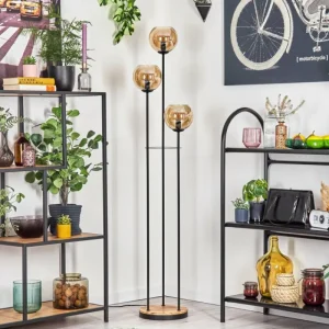 hofstein Koyoto Lampadaire 25 cm Bois clair, Noir, 3 lumières* Lampes Modernes