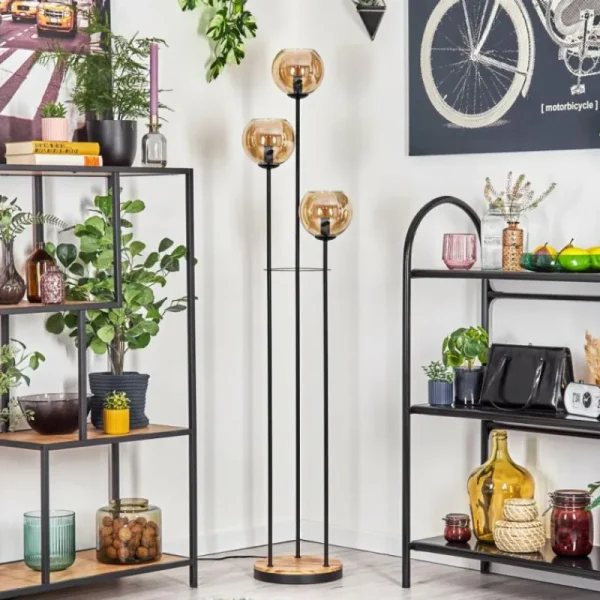 hofstein Koyoto Lampadaire 25 cm Bois clair, Noir, 3 lumières* Lampes Modernes