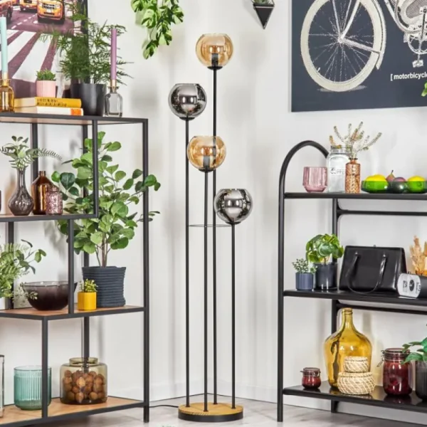 hofstein Koyoto Lampadaire 30 cm Bois foncé, Noir, 4 lumières* Lampes Modernes