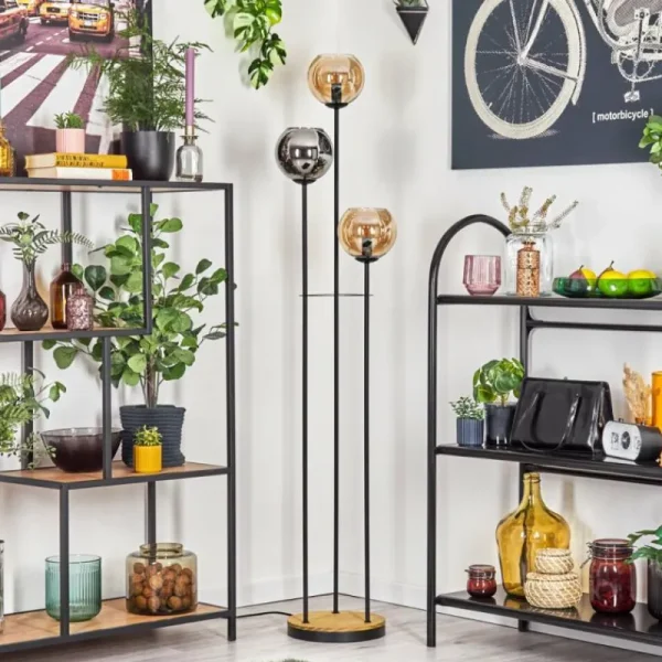 hofstein Koyoto Lampadaire 30 cm Bois foncé, Noir, 3 lumières* Lampes Modernes