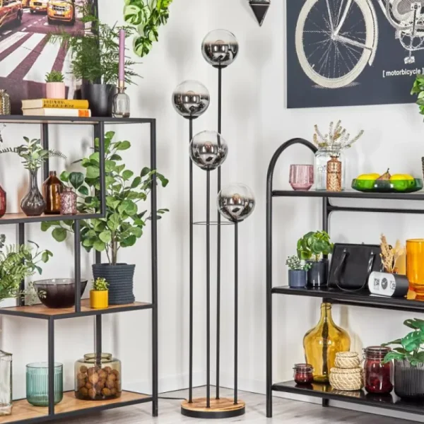 hofstein Koyoto Lampadaire 25 cm Bois clair, Noir, 4 lumières* Lampes Modernes