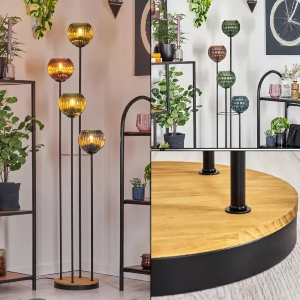 hofstein Koyoto Lampadaire Bois foncé, Noir, 4 lumières* Lampes Modernes