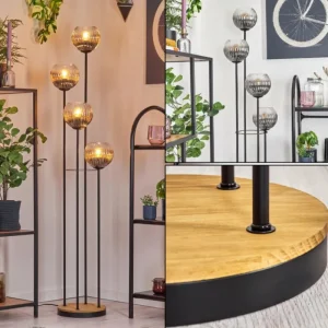 hofstein Koyoto Lampadaire Bois foncé, Noir, 4 lumières* Lampes Modernes