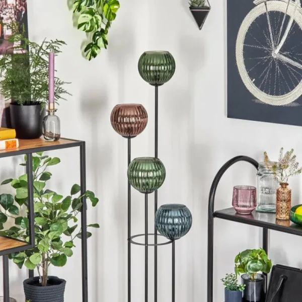 hofstein Koyoto Lampadaire Bois foncé, Noir, 4 lumières* Lampes Modernes