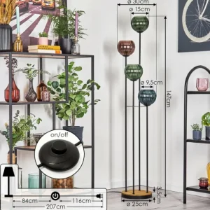 hofstein Koyoto Lampadaire Bois foncé, Noir, 4 lumières* Lampes Modernes