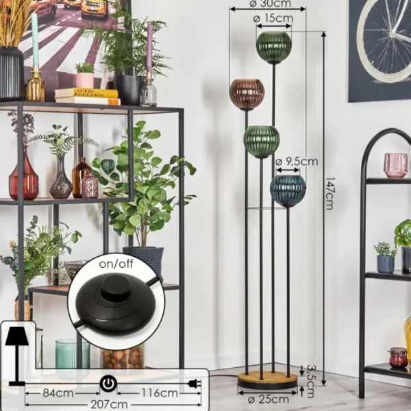 hofstein Koyoto Lampadaire Bois foncé, Noir, 4 lumières* Lampes Modernes