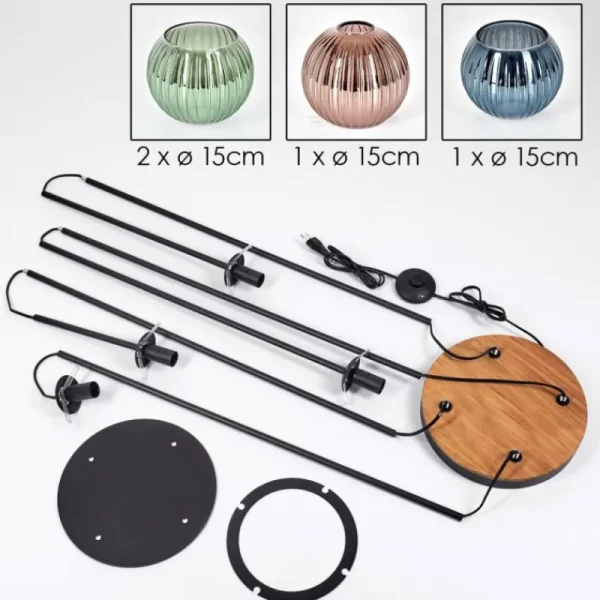 hofstein Koyoto Lampadaire Bois foncé, Noir, 4 lumières* Lampes Modernes