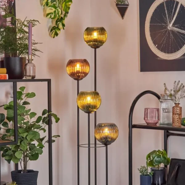 hofstein Koyoto Lampadaire Bois foncé, Noir, 4 lumières* Lampes Modernes