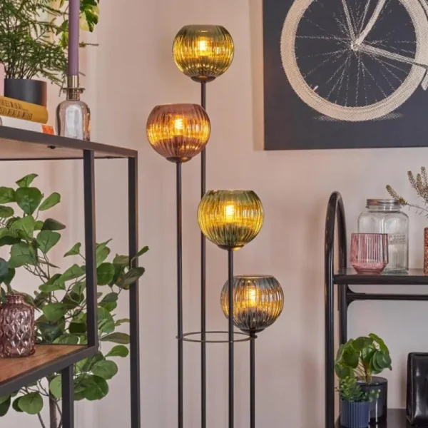 hofstein Koyoto Lampadaire Bois foncé, Noir, 4 lumières* Lampes Modernes