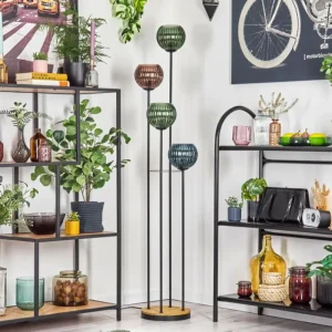 hofstein Koyoto Lampadaire Bois foncé, Noir, 4 lumières* Lampes Modernes