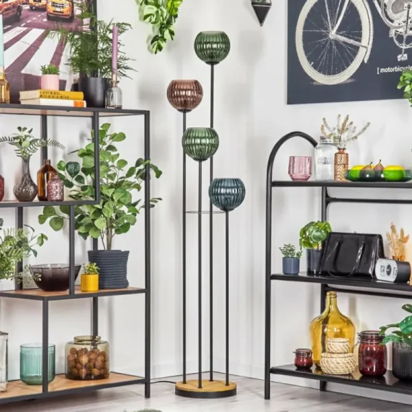 hofstein Koyoto Lampadaire Bois foncé, Noir, 4 lumières* Lampes Modernes