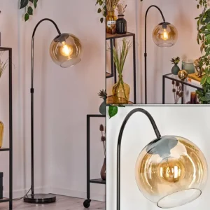 hofstein Koyoto Lampadaire Chrome, Noir, 1 lumière* Lampes En Verre