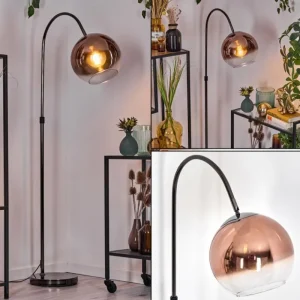 hofstein Koyoto Lampadaire Chrome, Noir, 1 lumière* Lampes En Verre