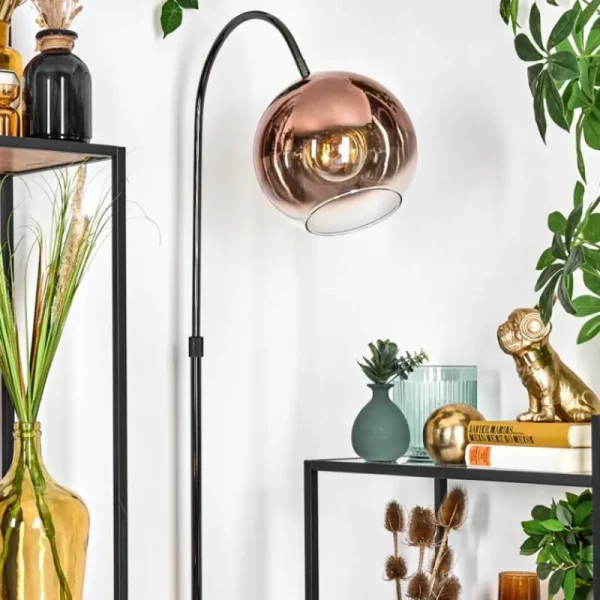 hofstein Koyoto Lampadaire Chrome, Noir, 1 lumière* Lampes En Verre