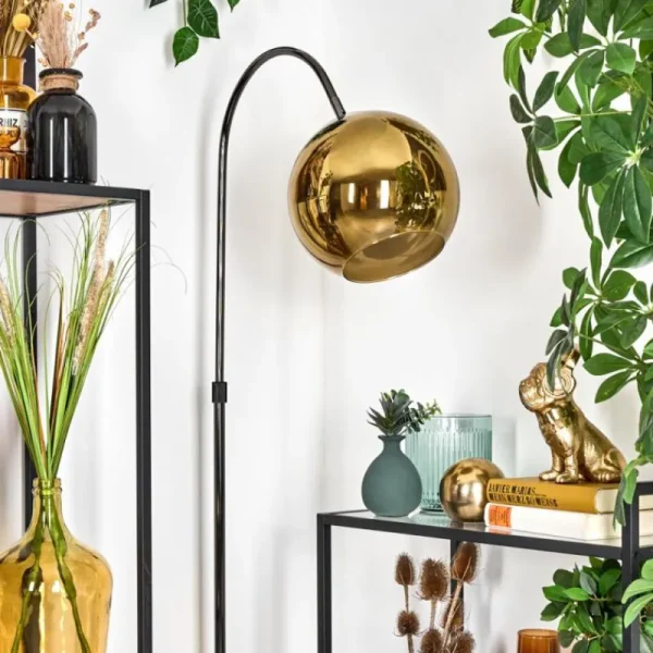 hofstein Koyoto Lampadaire Chrome, Noir, 1 lumière* Lampes En Verre