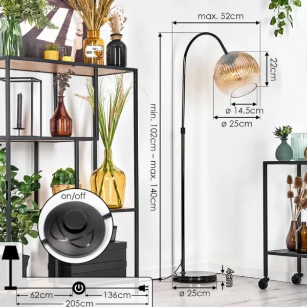 hofstein Koyoto Lampadaire Chrome, Noir, 1 lumière* Lampes Modernes