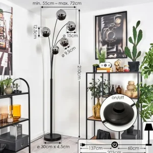 hofstein Koyoto Lampadaire Chrome, 5 lumières* Lampes En Verre