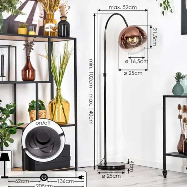 hofstein Koyoto Lampadaire Chrome, Noir, 1 lumière* Lampes En Verre