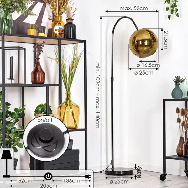 hofstein Koyoto Lampadaire Chrome, Noir, 1 lumière* Lampes En Verre