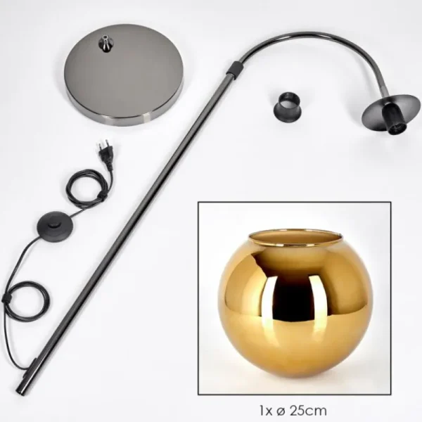 hofstein Koyoto Lampadaire Chrome, Noir, 1 lumière* Lampes En Verre