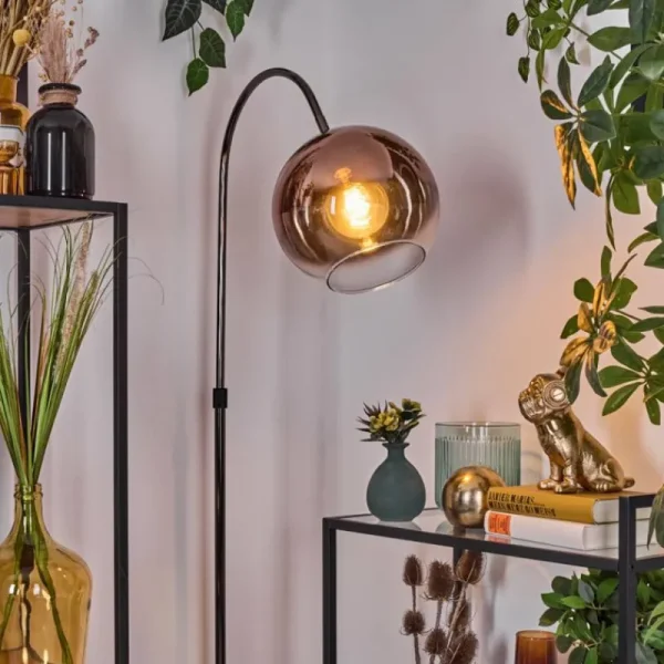 hofstein Koyoto Lampadaire Chrome, Noir, 1 lumière* Lampes En Verre