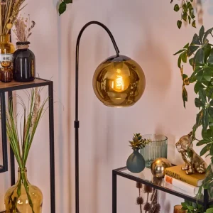 hofstein Koyoto Lampadaire Chrome, Noir, 1 lumière* Lampes En Verre