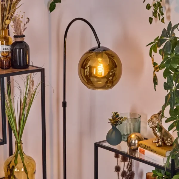 hofstein Koyoto Lampadaire Chrome, Noir, 1 lumière* Lampes En Verre