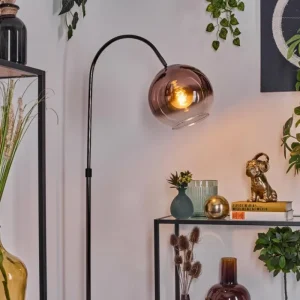 hofstein Koyoto Lampadaire Chrome, Noir, 1 lumière* Lampes En Verre