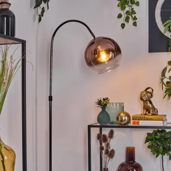 hofstein Koyoto Lampadaire Chrome, Noir, 1 lumière* Lampes En Verre