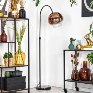 hofstein Koyoto Lampadaire Chrome, Noir, 1 lumière* Lampes En Verre