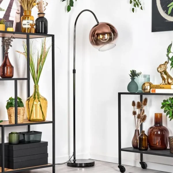 hofstein Koyoto Lampadaire Chrome, Noir, 1 lumière* Lampes En Verre