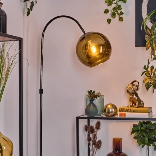hofstein Koyoto Lampadaire Chrome, Noir, 1 lumière* Lampes En Verre
