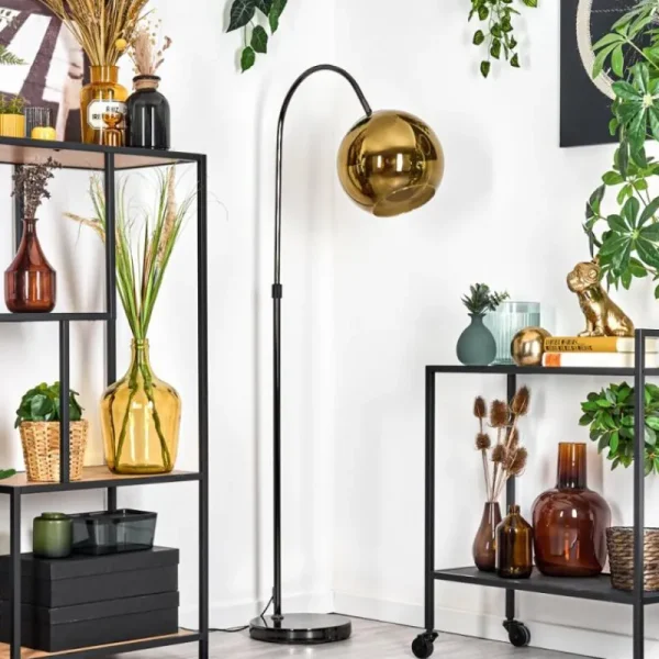hofstein Koyoto Lampadaire Chrome, Noir, 1 lumière* Lampes En Verre