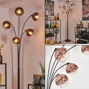 hofstein Koyoto Lampadaire Clair, Cuivré, 5 lumières* Lampes En Verre