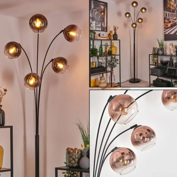 hofstein Koyoto Lampadaire Clair, Cuivré, 5 lumières* Lampes En Verre