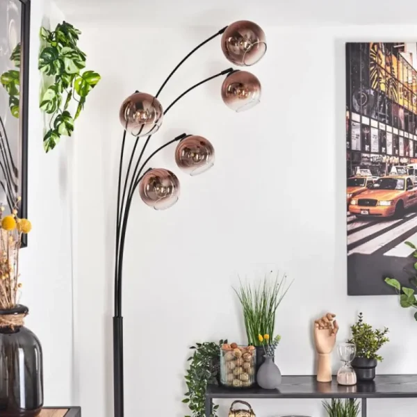 hofstein Koyoto Lampadaire Clair, Cuivré, 5 lumières* Lampes En Verre
