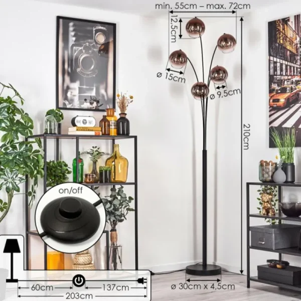 hofstein Koyoto Lampadaire Clair, Cuivré, 5 lumières* Lampes En Verre