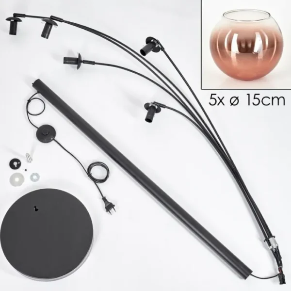 hofstein Koyoto Lampadaire Clair, Cuivré, 5 lumières* Lampes En Verre